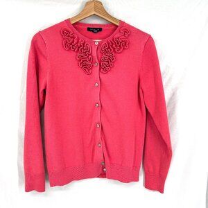 Lands' End classic cardigan sweater retro modest salmon pink old money M 10 12